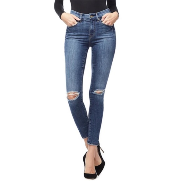 Good American Denim - Good American Good Legs Crop Distressed Skinny Jeans Super Stretch Denim 12/31